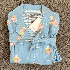 PJ Salvage Light Blue Pajama Set with Floral and Drink Design